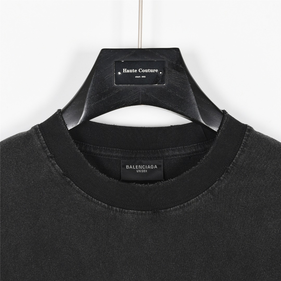 Balenciaga/巴黎世家 25ss 反转字母双B印花水洗破洞短袖T恤