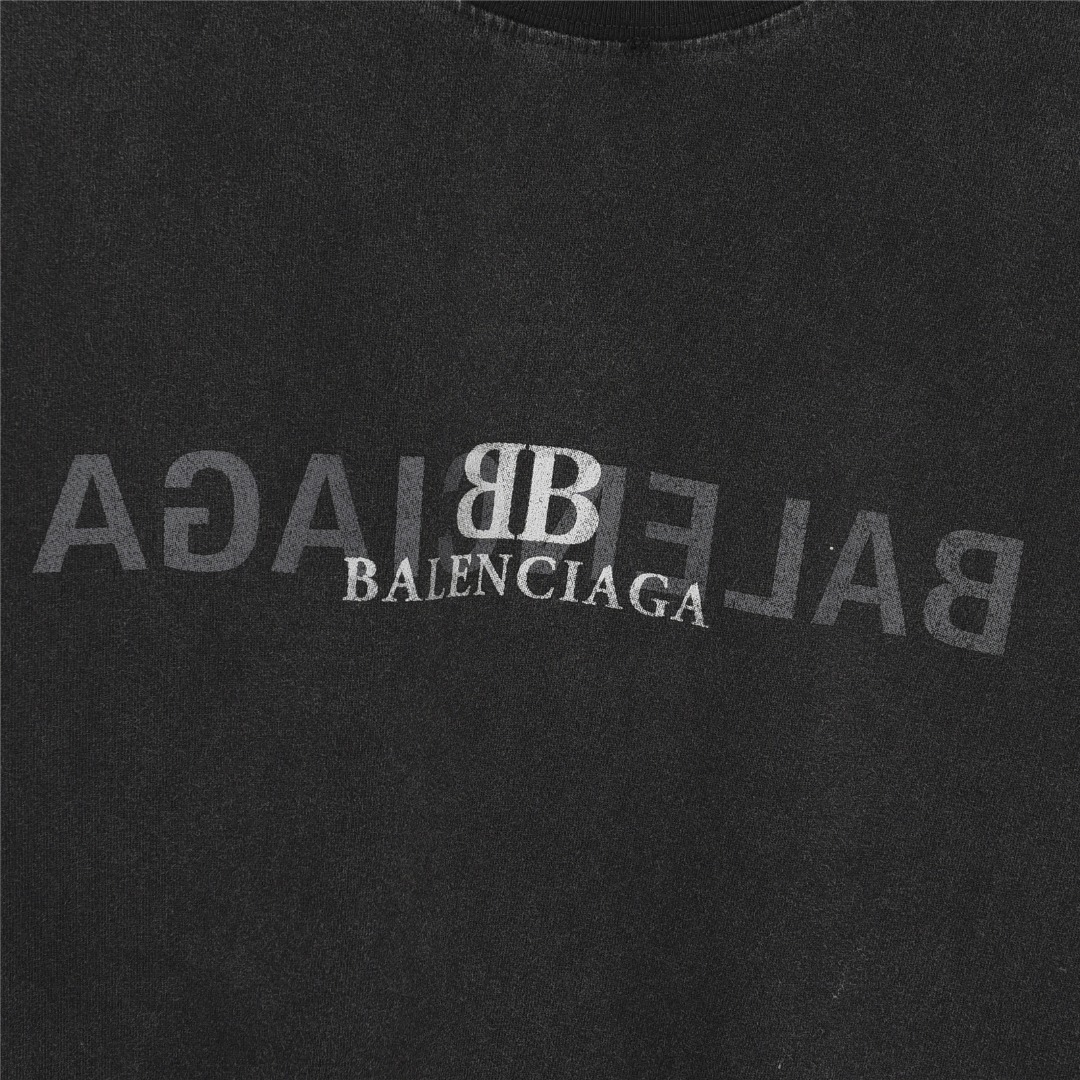 Balenciaga/巴黎世家 25ss 反转字母双B印花水洗破洞短袖T恤