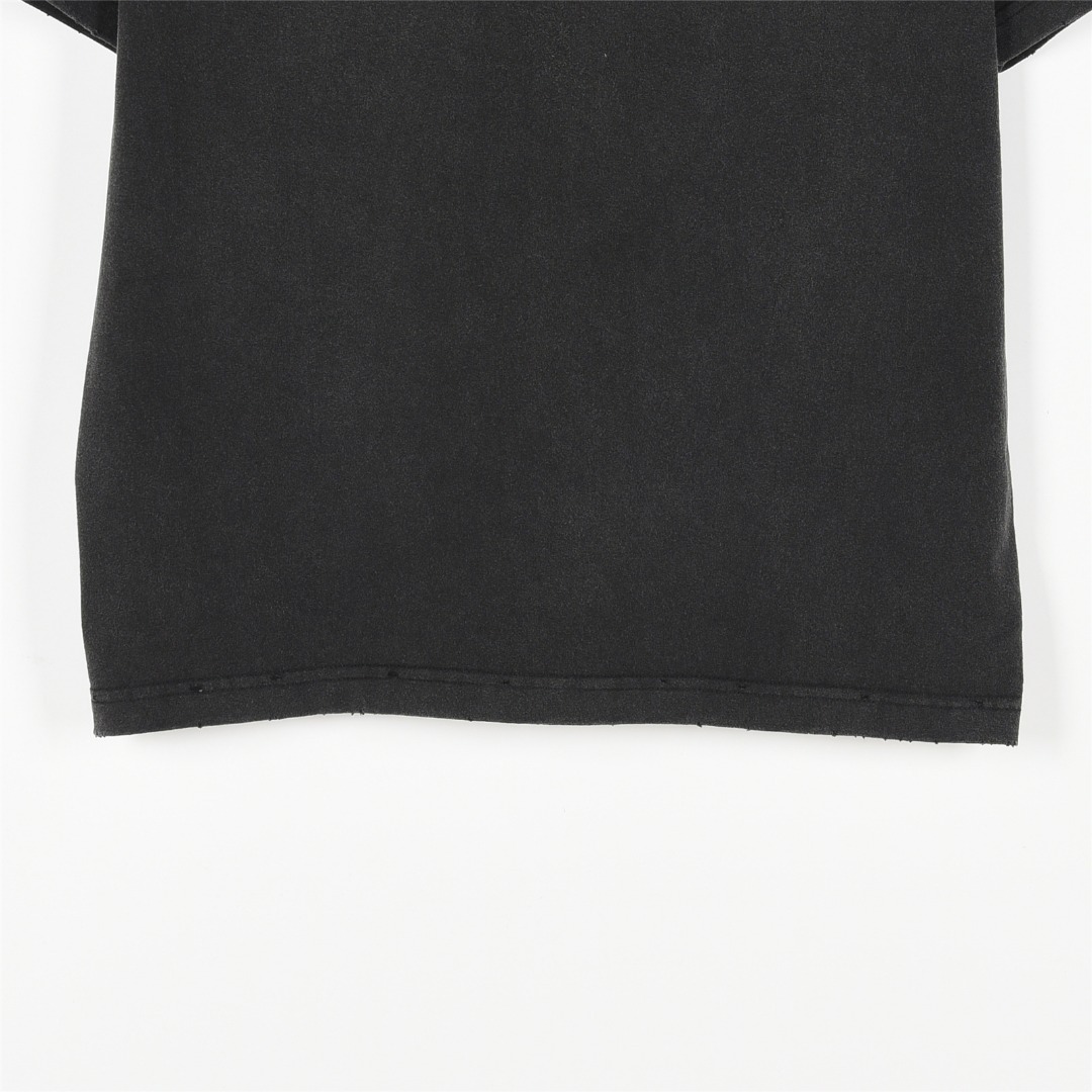Balenciaga/巴黎世家 25ss 反转字母双B印花水洗破洞短袖T恤