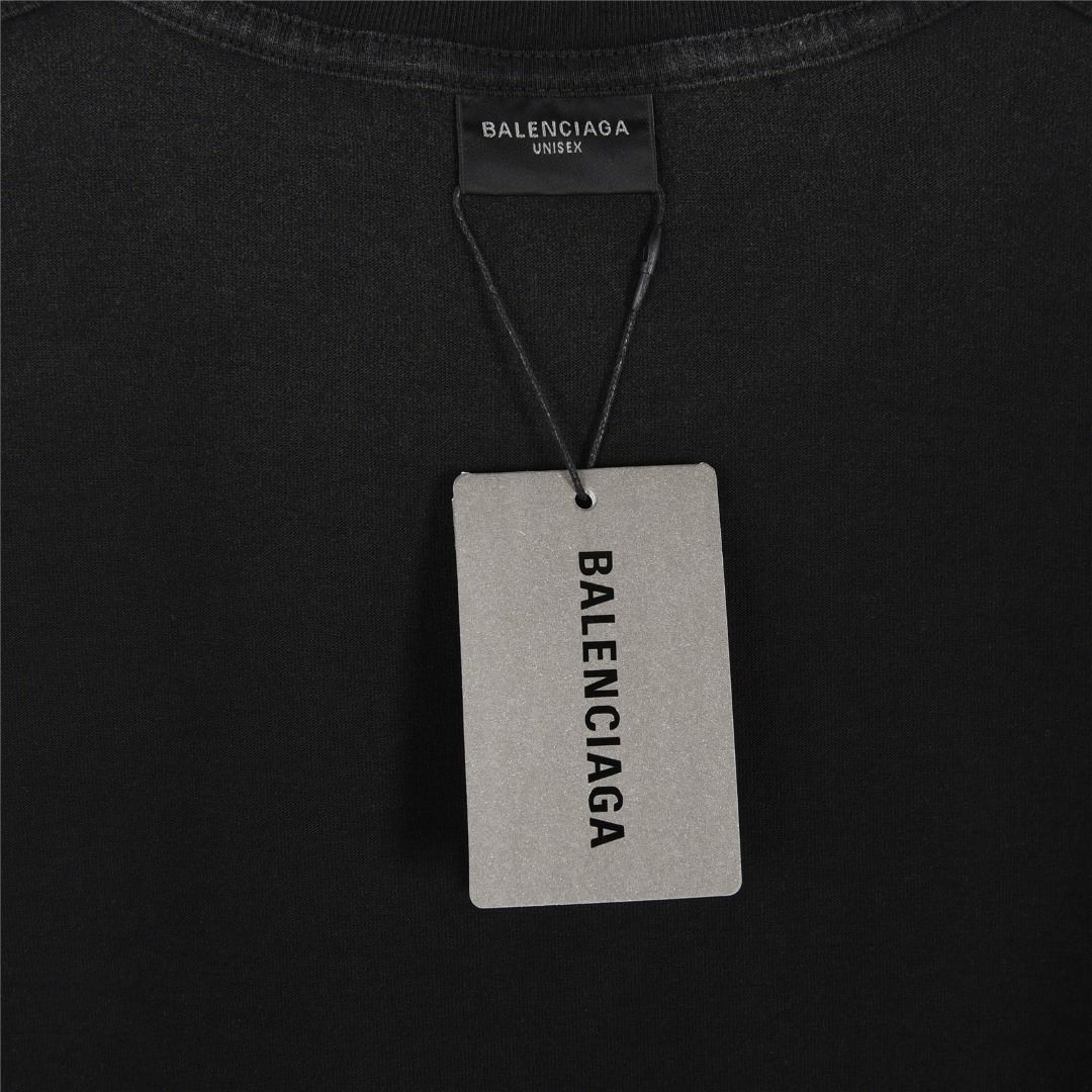 Balenciaga/巴黎世家 25ss 反转字母双B印花水洗破洞短袖T恤