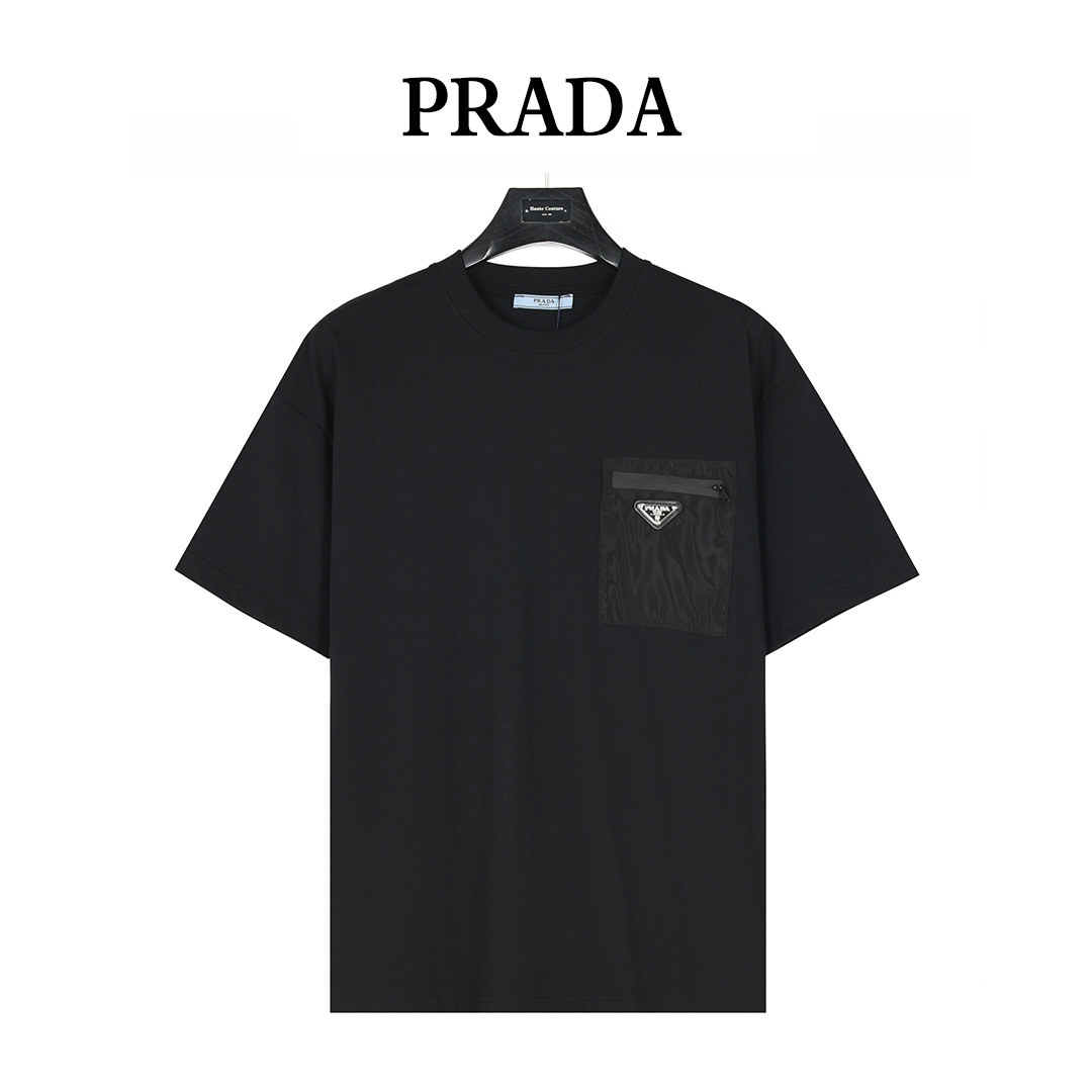Prada/普拉达 经典尼龙口袋拉链三角标徽章短袖T恤