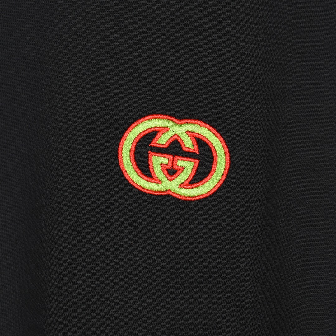 Gucci/古驰 25ss 刺绣双G字母格纹领短袖T恤