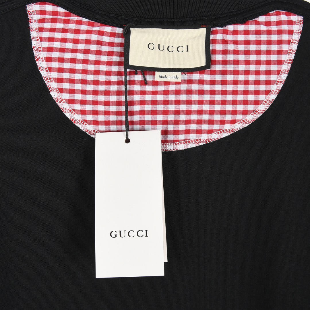 Gucci/古驰 25ss 刺绣双G字母格纹领短袖T恤