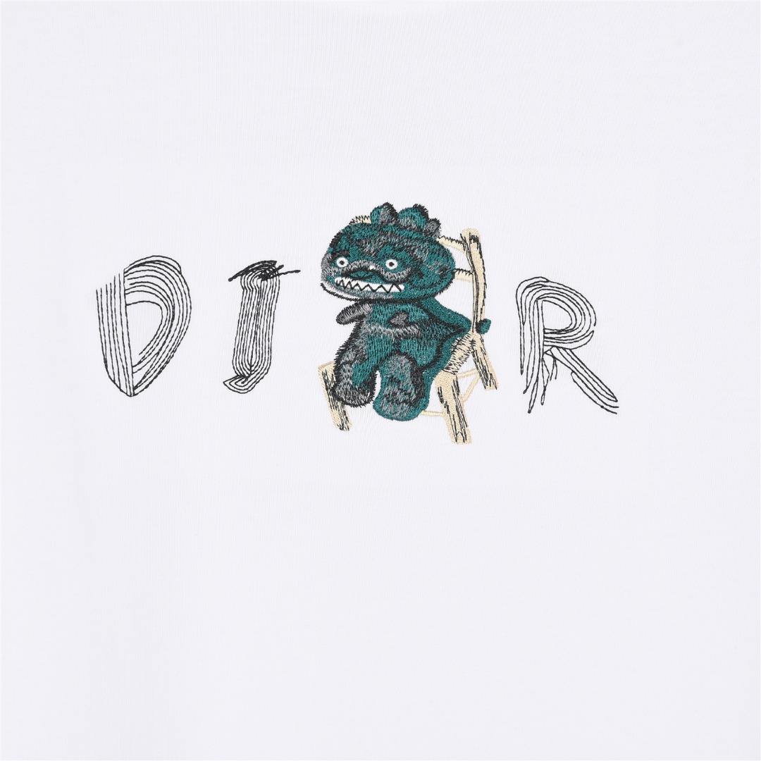 Dior/迪奥 25ss 字母小恐龙刺绣短袖T恤黑色 白色