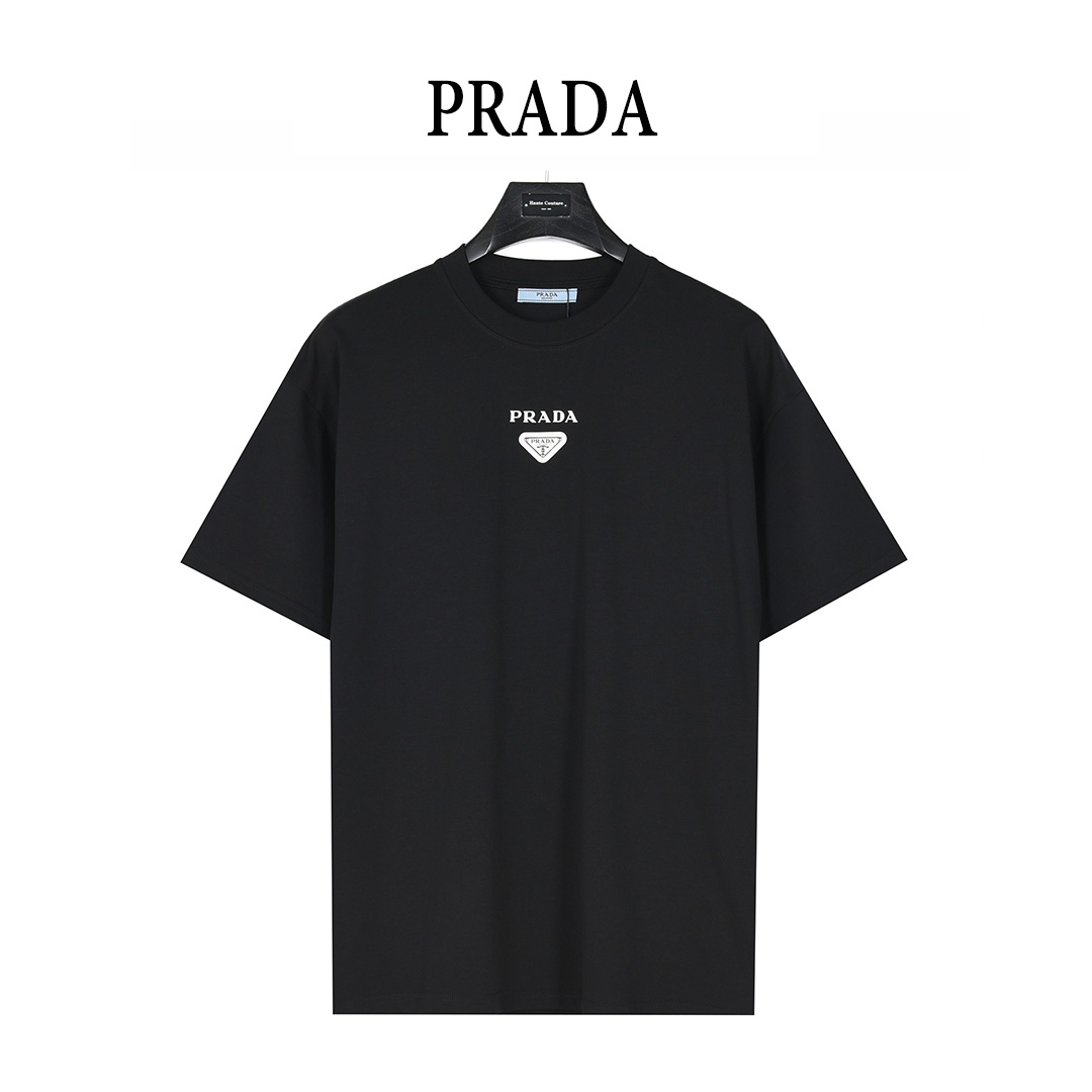 Prada/普拉达 25ss 领口金属三角徽标及字母印花短袖T恤