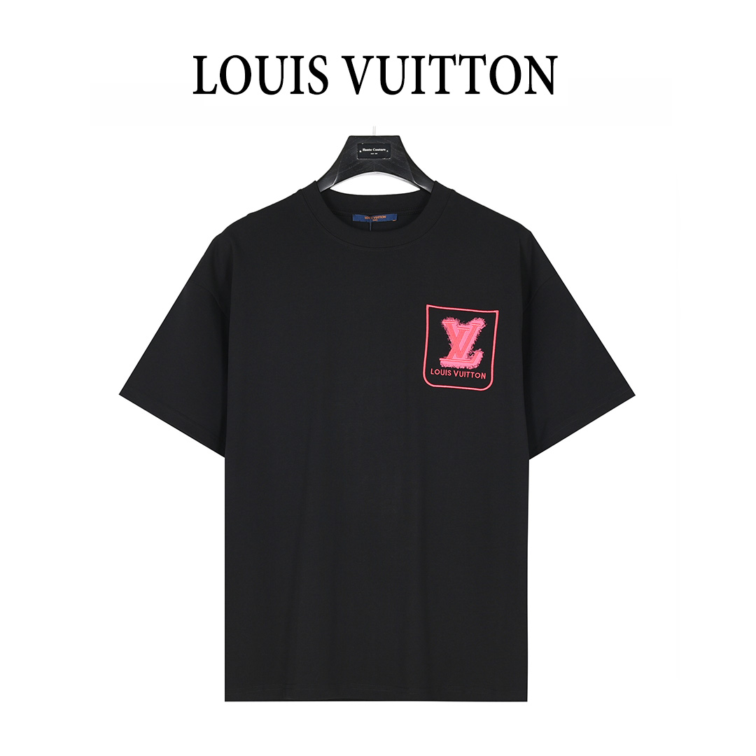 Louis Vuitton/路易威登 25ss 粉色泼墨刺绣logo假口袋短袖T恤