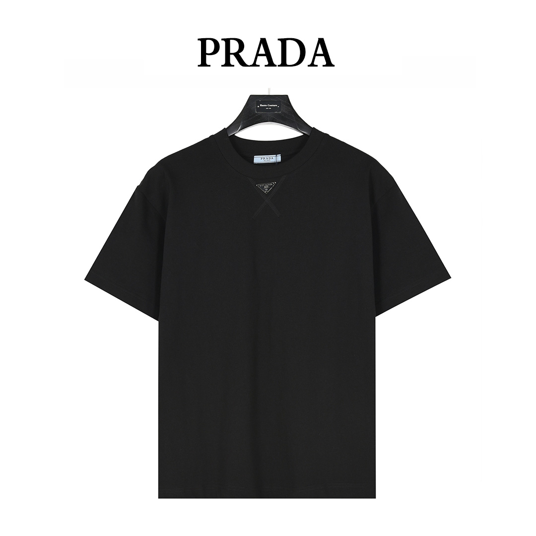 PRADA/普拉达 领口手缝金属三角标短袖T恤