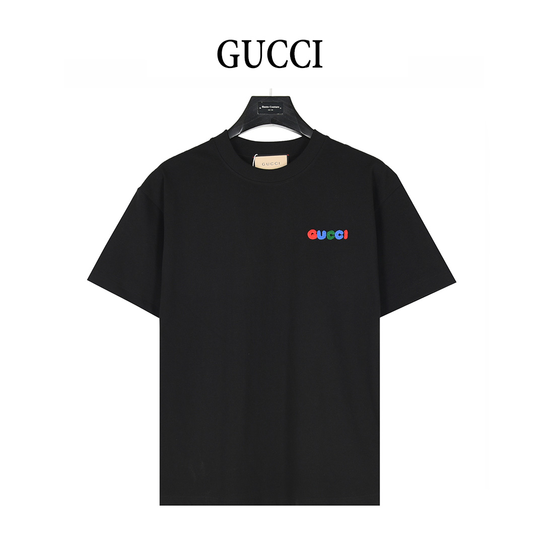 Gucci/古驰 25ss 彩色logo及袖口双G刺绣短袖T恤