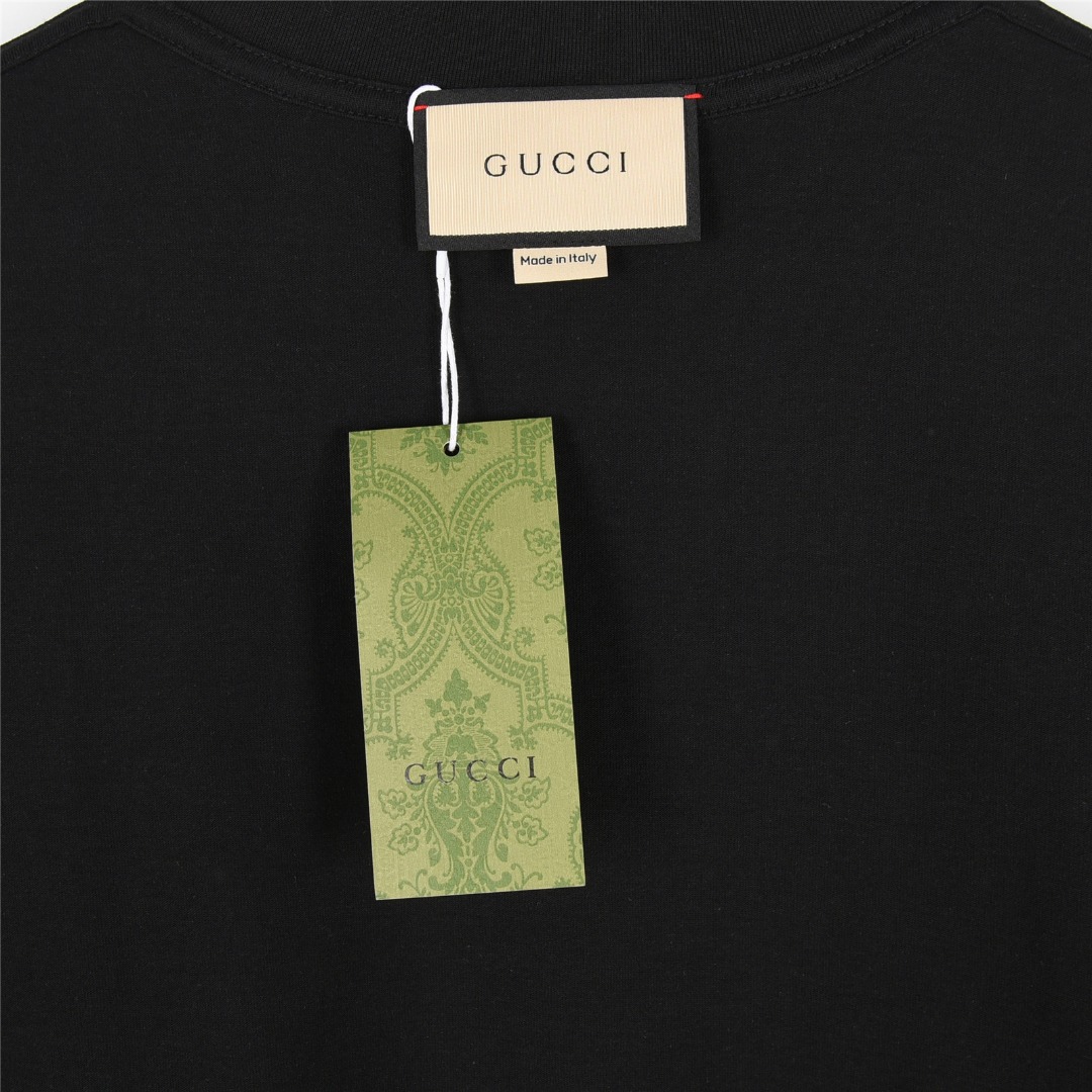 Gucci/古驰 25ss 彩色logo及袖口双G刺绣短袖T恤