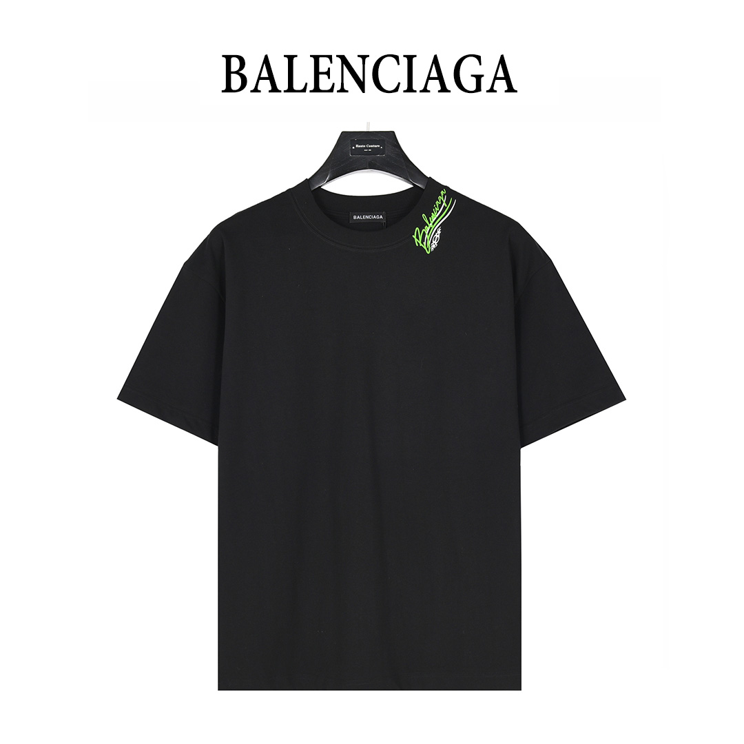Balenciaga/巴黎世家 25ss 双B可乐logo多标识植绒印花短袖T恤