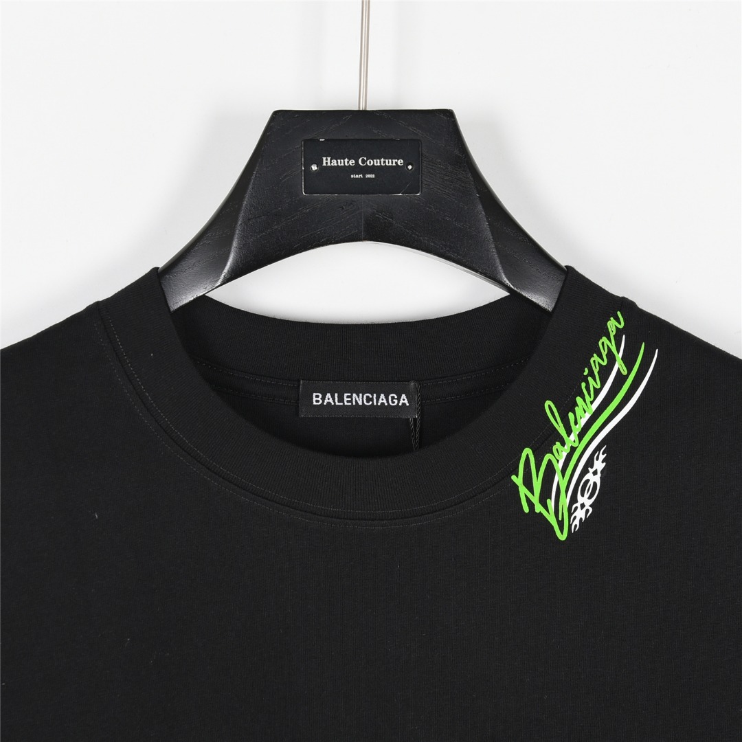 Balenciaga/巴黎世家 25ss 双B可乐logo多标识植绒印花短袖T恤