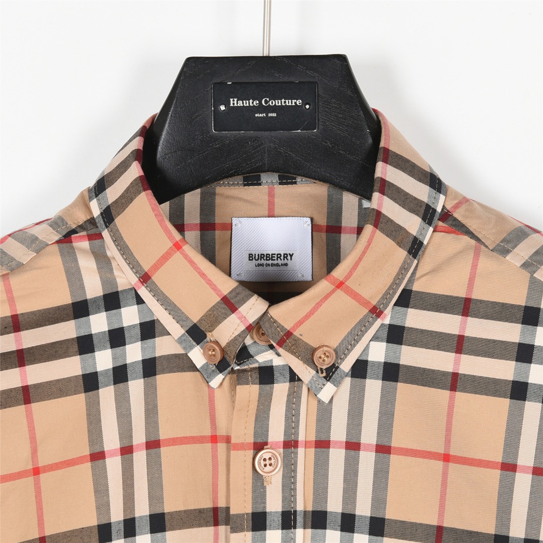 Burberry/巴宝莉 标签贴布格纹长袖衬衫
