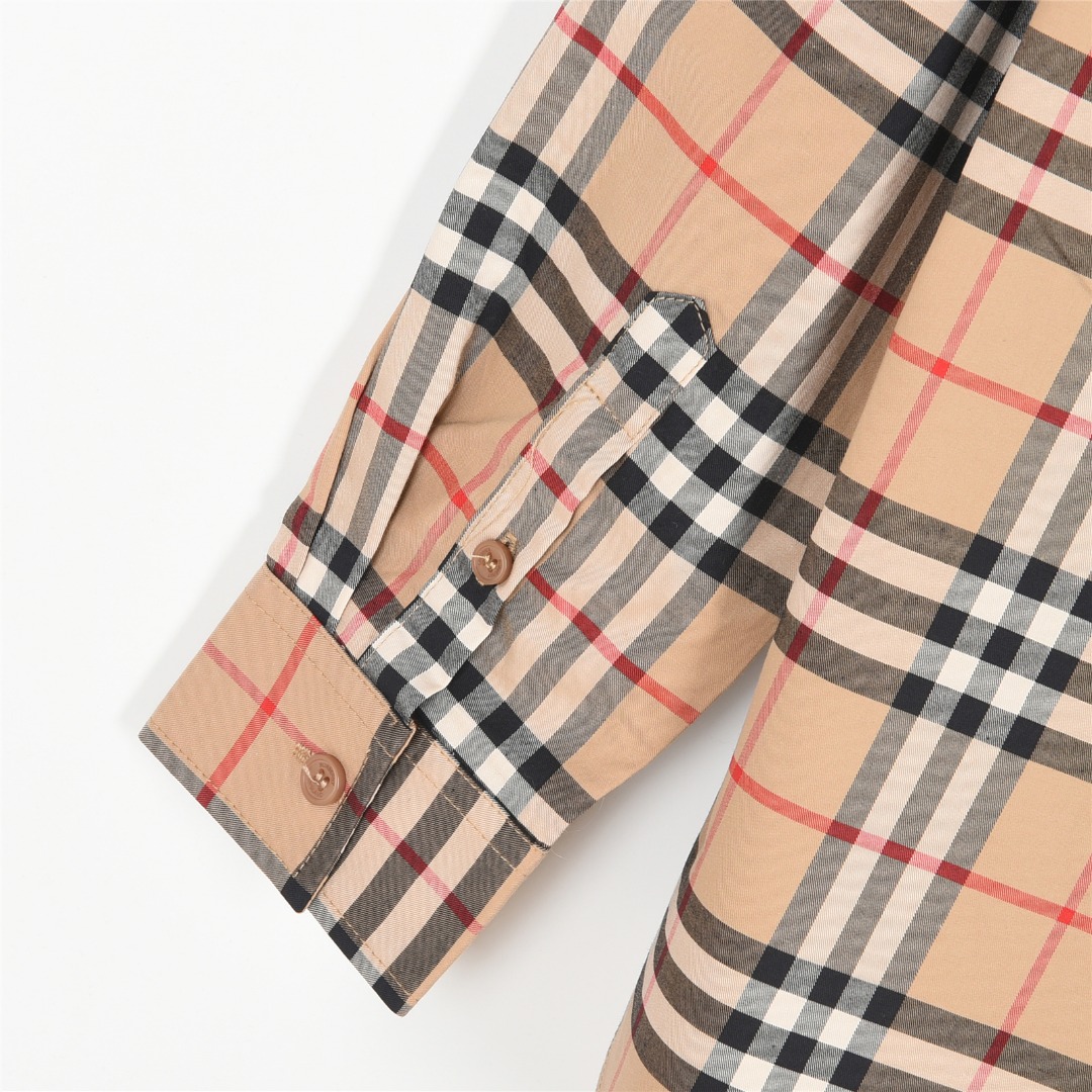 Burberry/巴宝莉 标签贴布格纹长袖衬衫