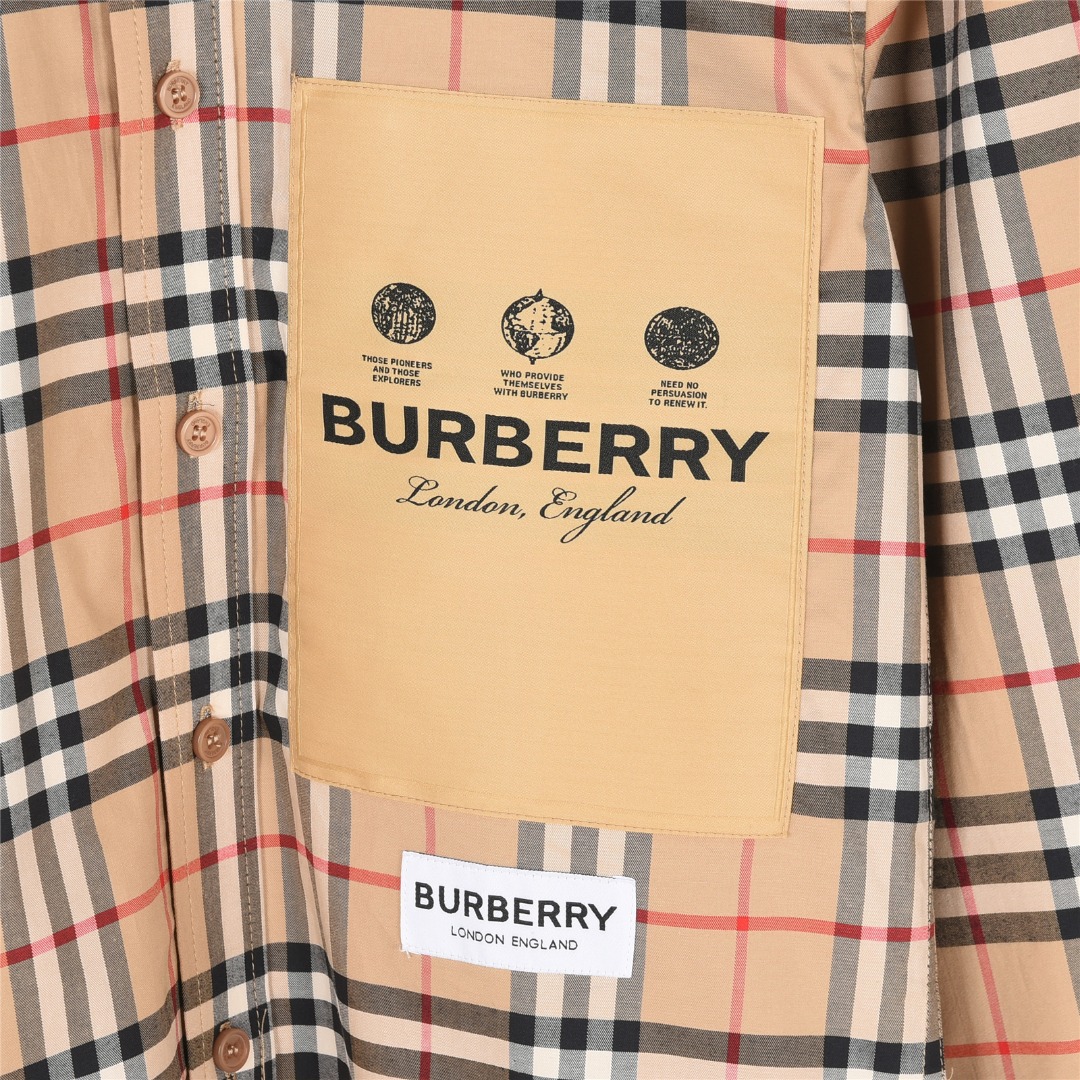 Burberry/巴宝莉 标签贴布格纹长袖衬衫