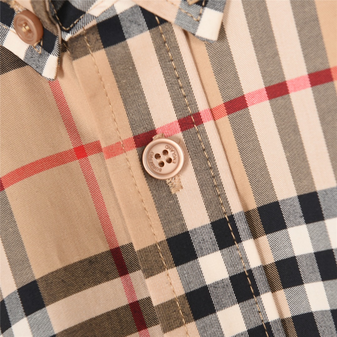 Burberry/巴宝莉 标签贴布格纹长袖衬衫