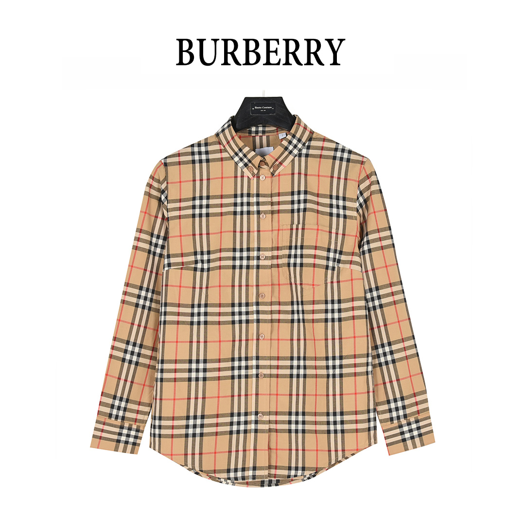 Burberry/巴宝莉 门襟袖口织带格纹长袖衬衫