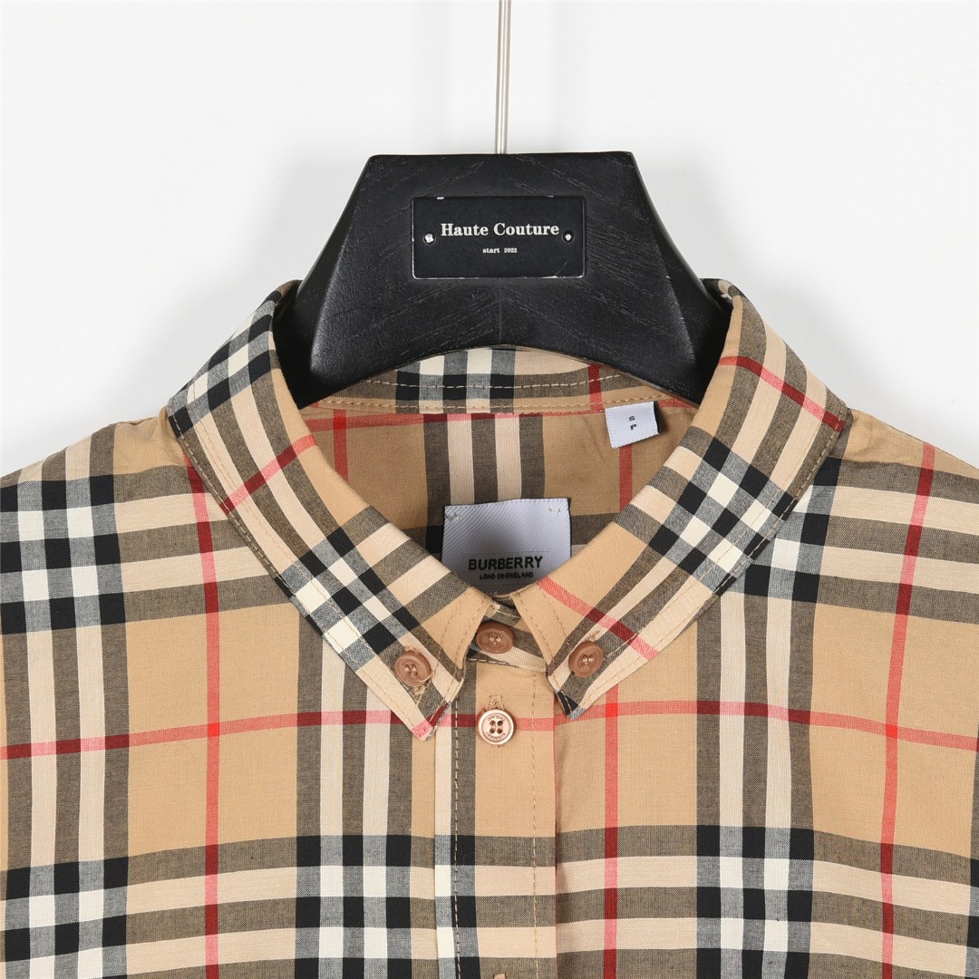 Burberry/巴宝莉 门襟袖口织带格纹长袖衬衫