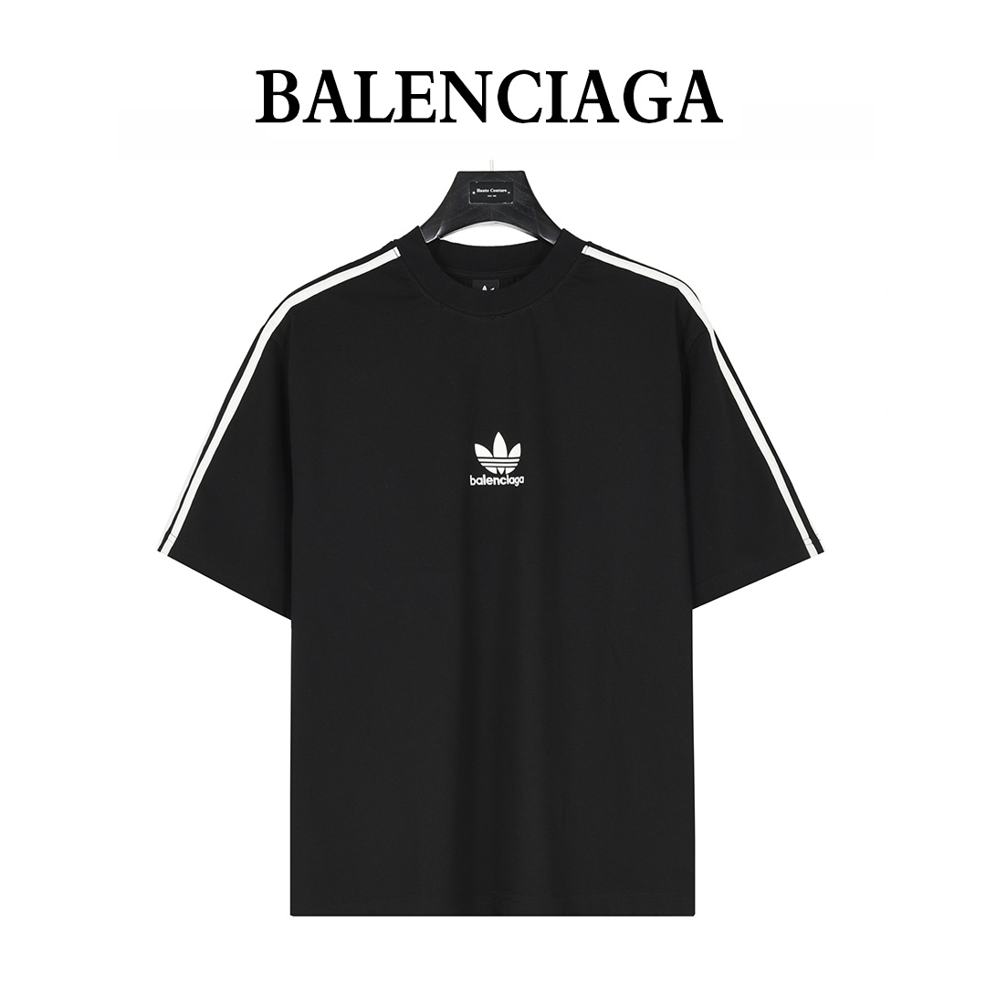 Balenciaga X adidas联名 三叶草logo压胶短袖T恤 面料采用300克重磅洗水纯棉