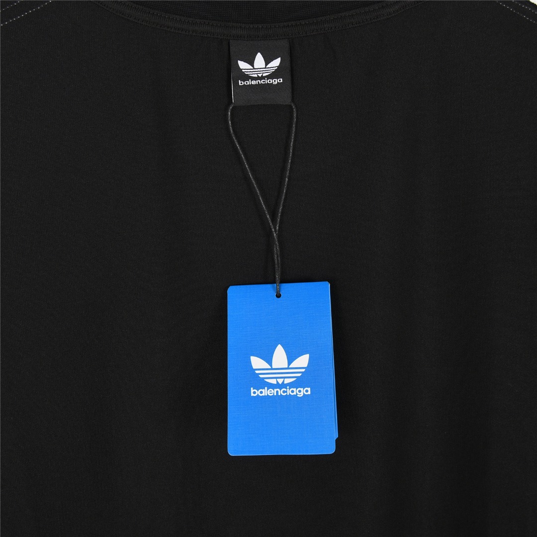 Balenciaga X adidas联名 三叶草logo压胶短袖T恤 面料采用300克重磅洗水纯棉