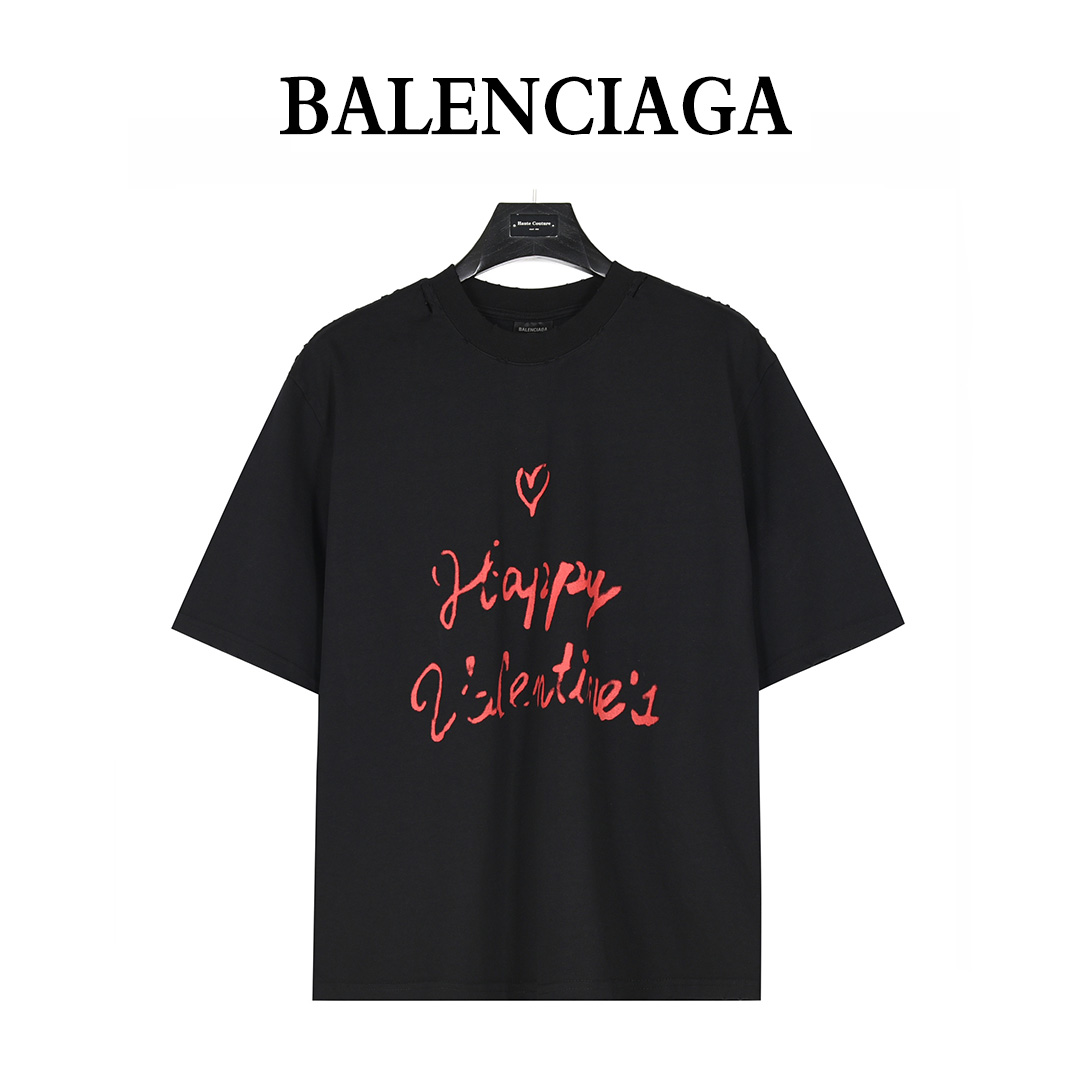 Balenciaga/巴黎世家 25ss 情人节限定爱心标语破洞短袖T恤