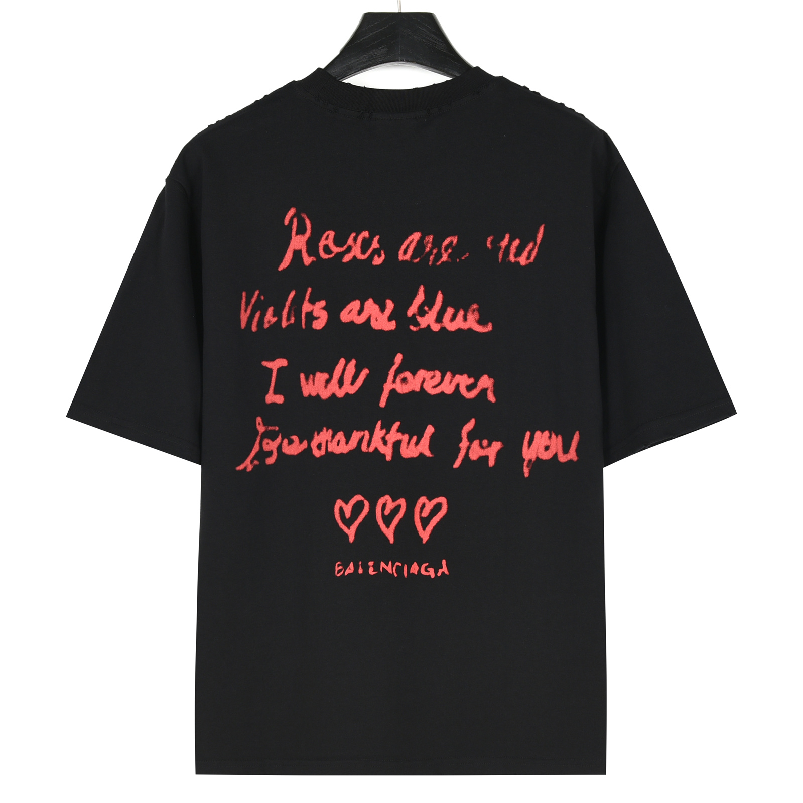 Balenciaga/巴黎世家 25ss 情人节限定爱心标语破洞短袖T恤