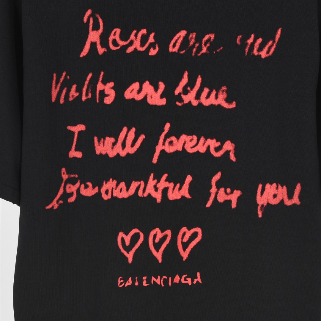 Balenciaga/巴黎世家 25ss 情人节限定爱心标语破洞短袖T恤