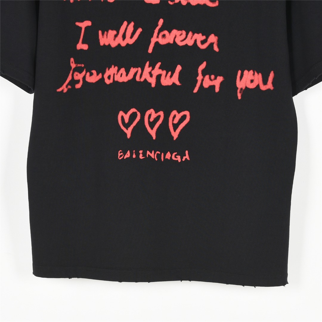 Balenciaga/巴黎世家 25ss 情人节限定爱心标语破洞短袖T恤