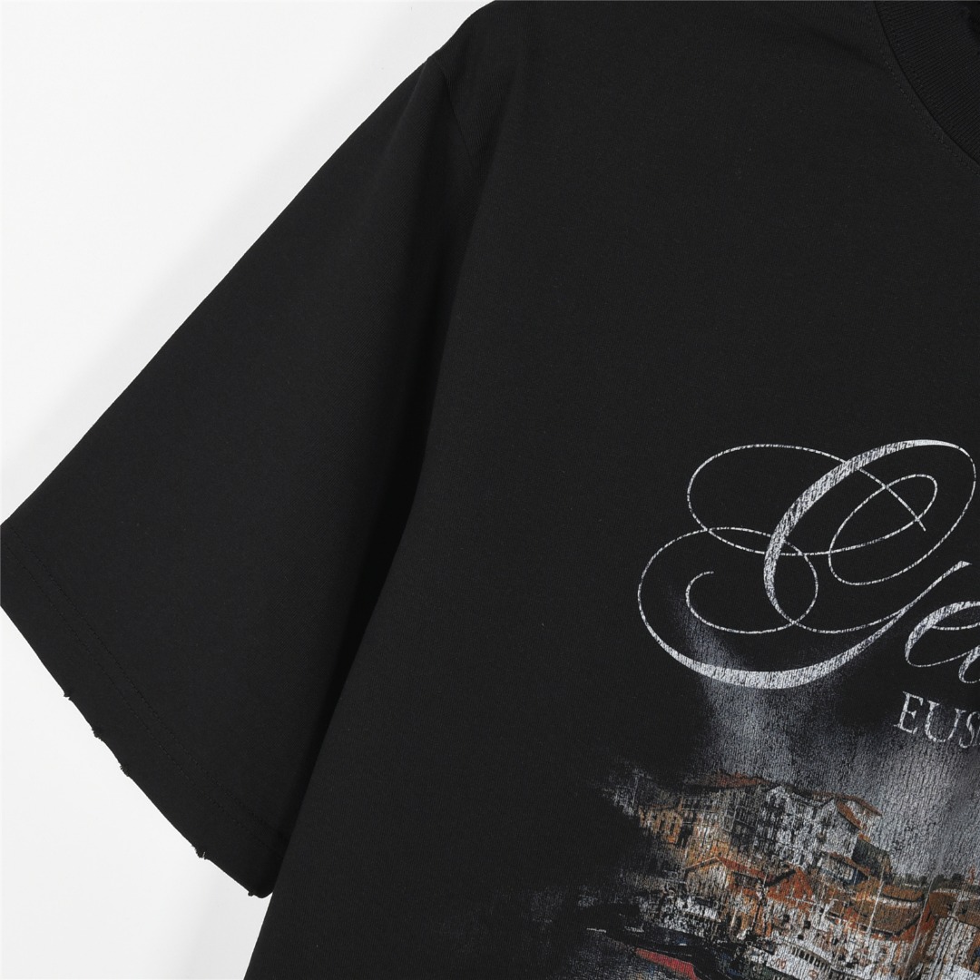 Balenciaga/巴黎世家 25ss 格鲁尼亚小镇水洗船帆水洗破洞短袖T恤