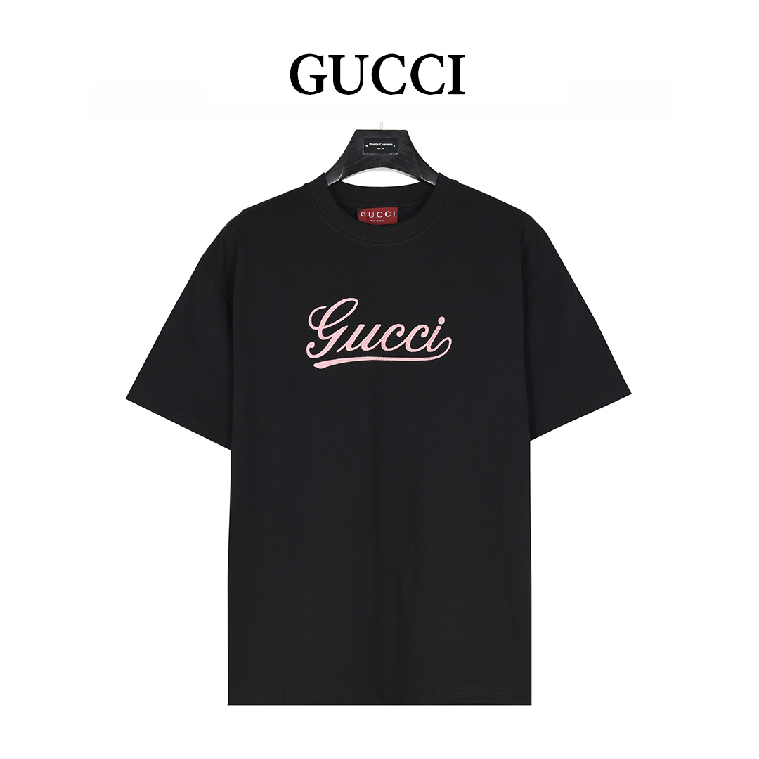 Gucci/古驰 25ss 草写logo标识刺绣短袖T恤