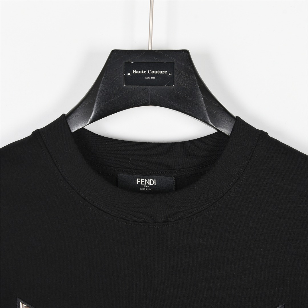 FENDI/芬迪 25ss 老花拼布恶魔烫钻小眼睛刺绣短袖T恤 黑色 白色