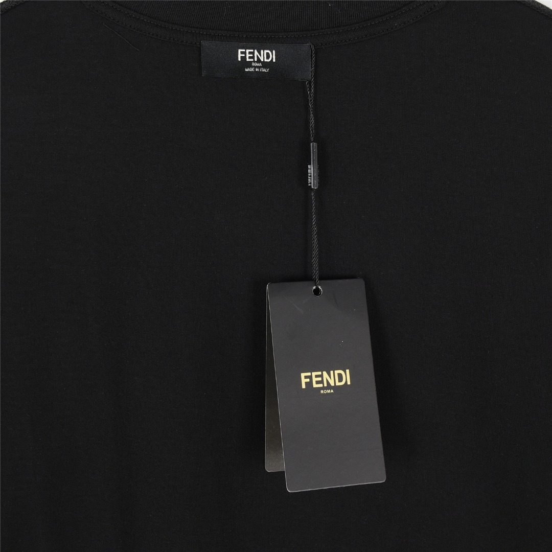 FENDI/芬迪 25ss 老花拼布恶魔烫钻小眼睛刺绣短袖T恤 黑色 白色