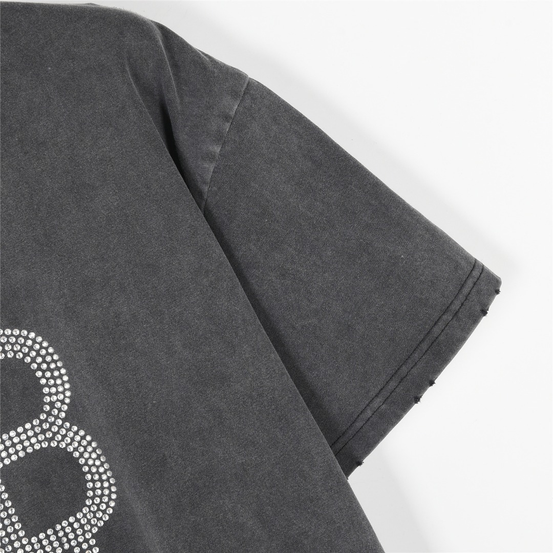 Balenciaga/巴黎世家 25ss 双B比特币烫钻炒盐破洞短袖T恤