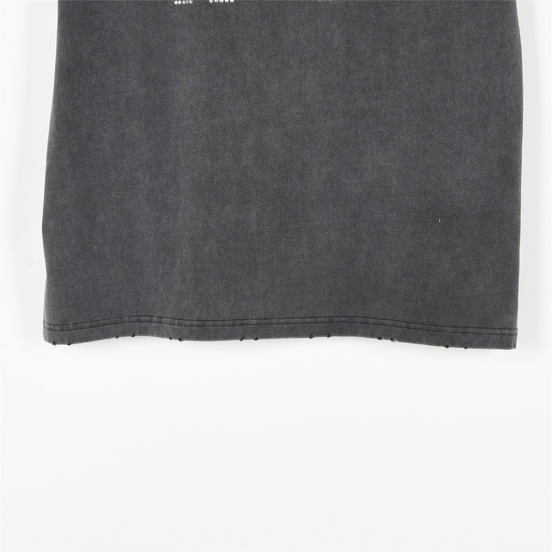 Balenciaga/巴黎世家 25ss 双B比特币烫钻炒盐破洞短袖T恤
