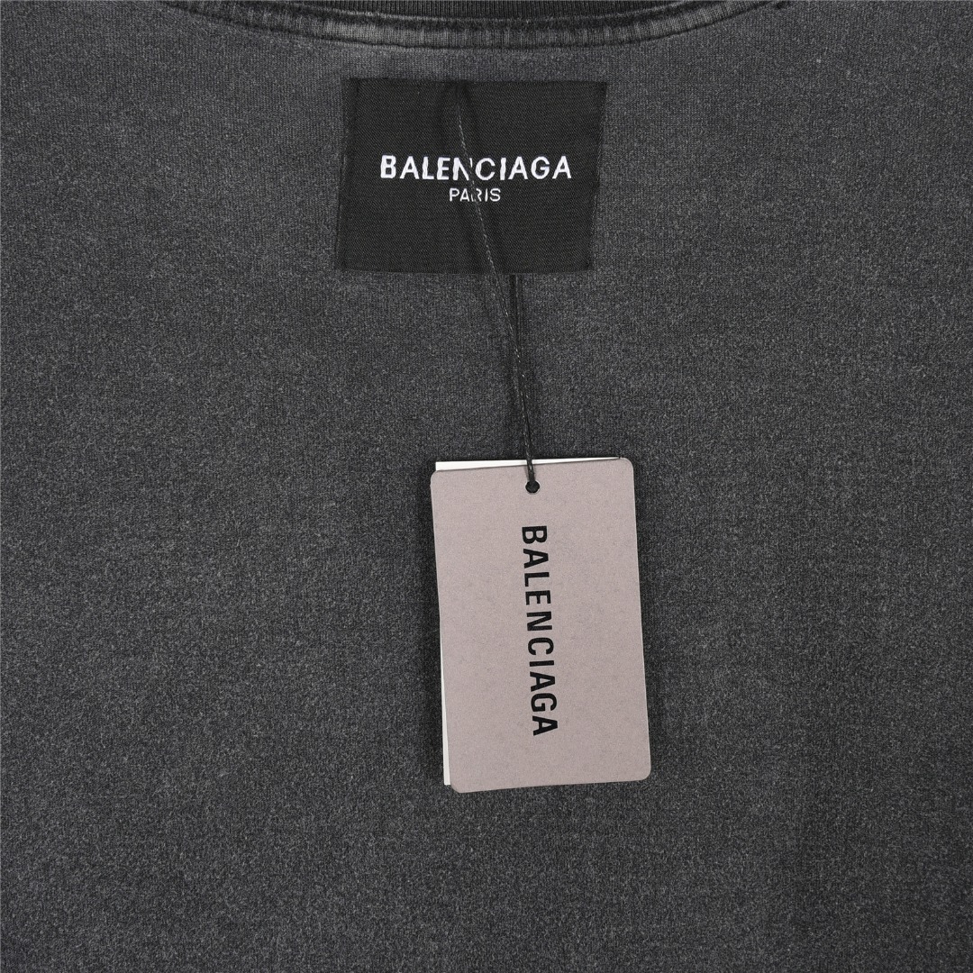 Balenciaga/巴黎世家 25ss 双B比特币烫钻炒盐破洞短袖T恤