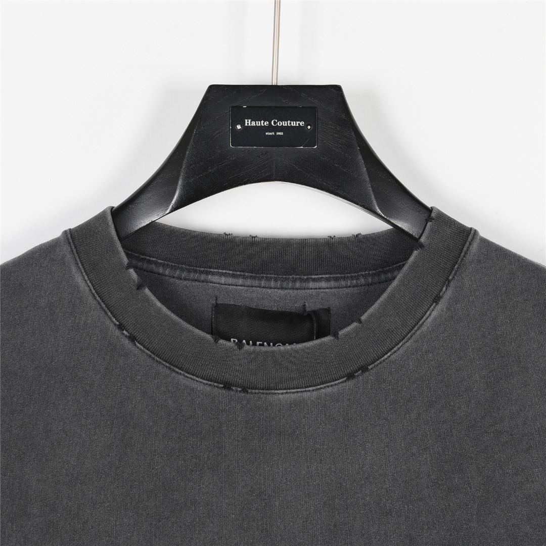 Balenciaga/巴黎世家 25ss 水洗皇冠烫钻炒盐破洞短袖T恤