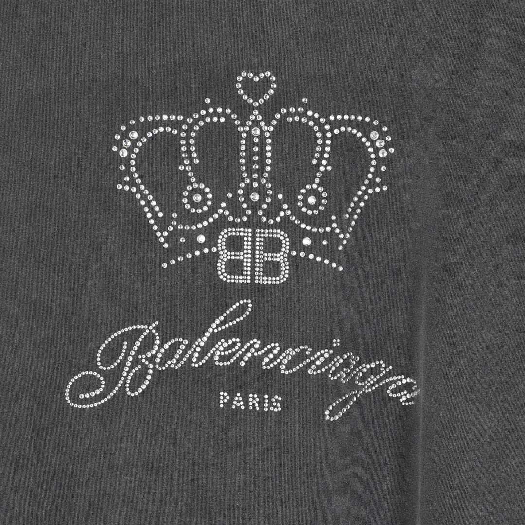 Balenciaga/巴黎世家 25ss 水洗皇冠烫钻炒盐破洞短袖T恤