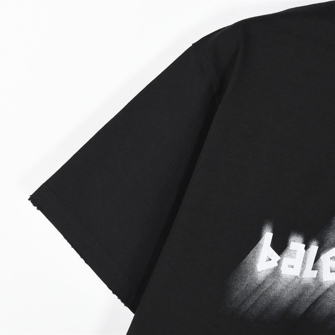 Balenciaga/巴黎世家 25ss 双B刺绣及3D重影喷墨logo破洞短袖T恤