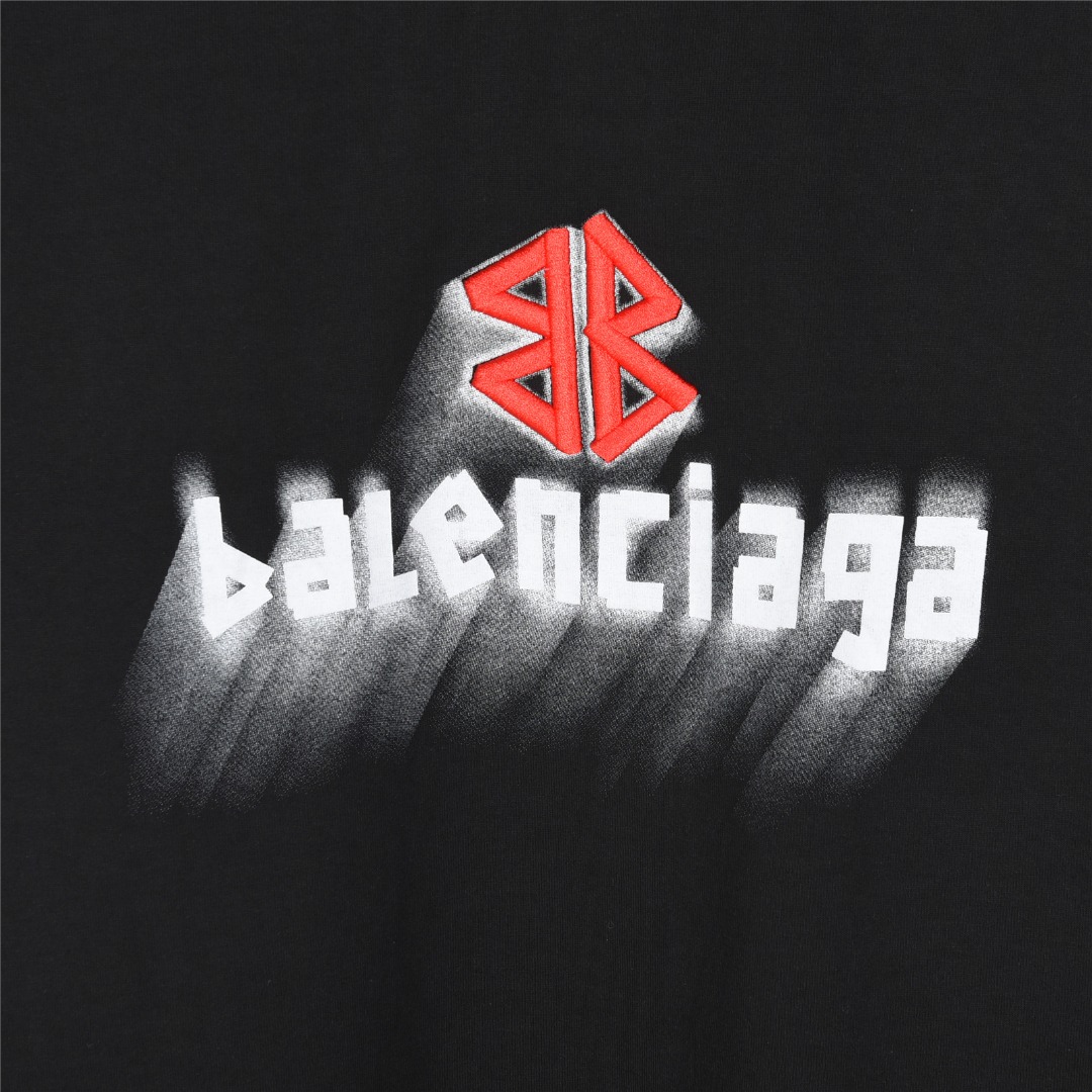 Balenciaga/巴黎世家 25ss 双B刺绣及3D重影喷墨logo破洞短袖T恤