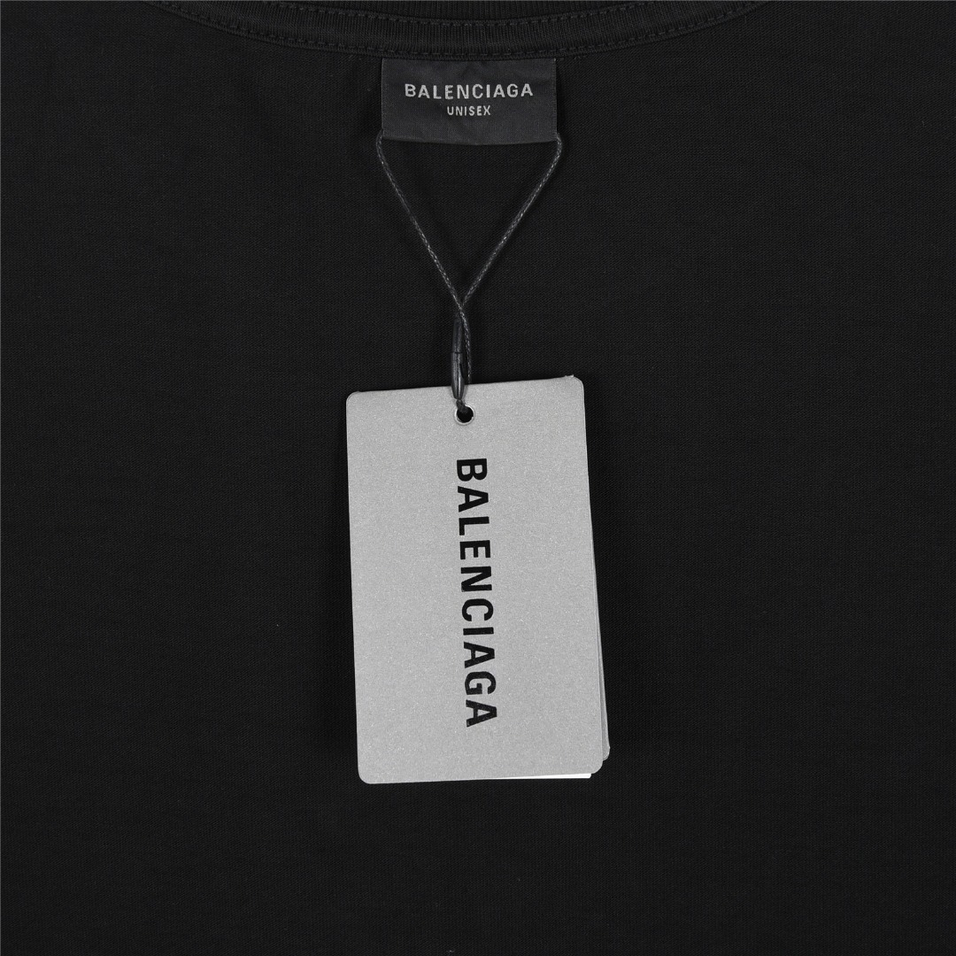 Balenciaga/巴黎世家 25ss 双B刺绣及3D重影喷墨logo破洞短袖T恤