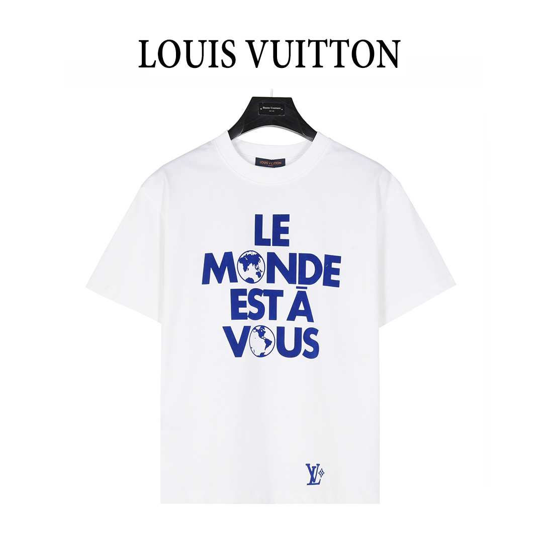 Louis Vuitton/路易威登 25ss 蓝色植绒标语印花短袖T恤
