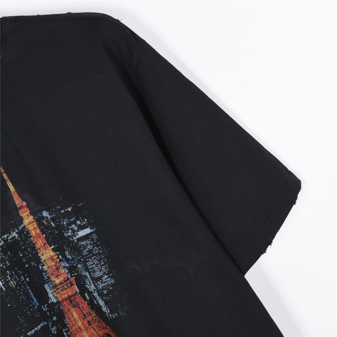 Balenciaga/巴黎世家 东京铁塔数码直喷破洞短袖T恤