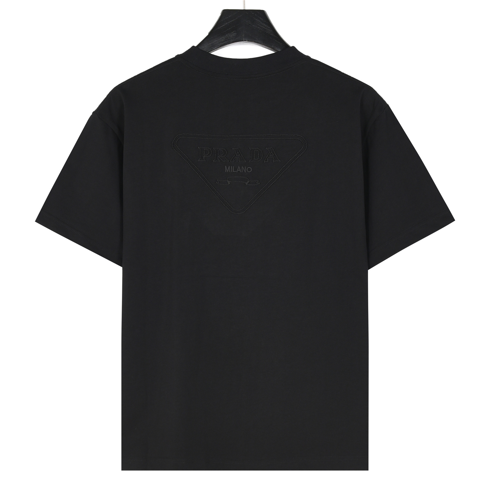 PRADA/普拉达25ss 金属三角标及后背暗纹拱桥刺绣短袖T恤