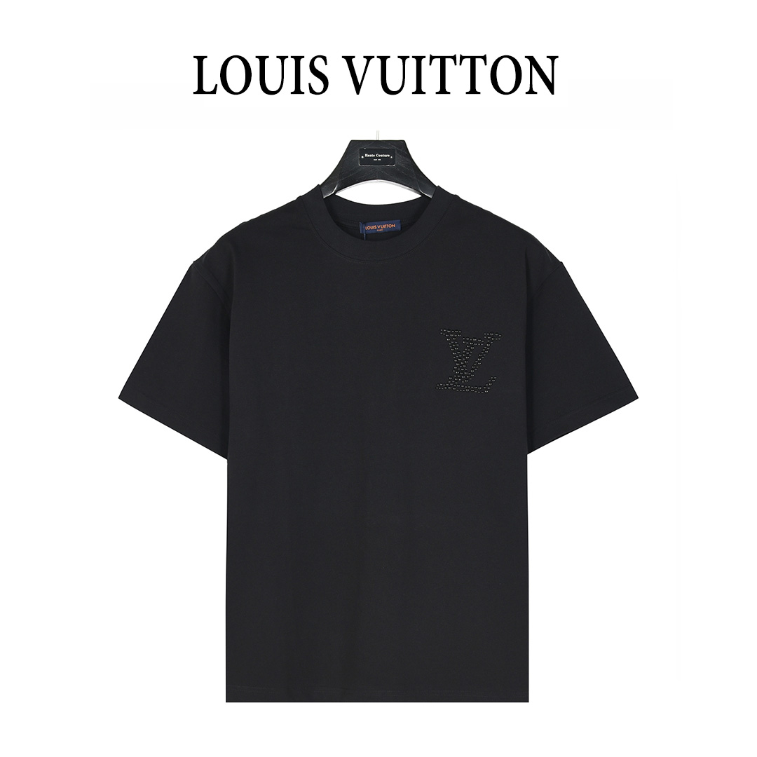 LouisVuitton/路易威登 25ss 珍珠logo字母烫钻短袖T恤