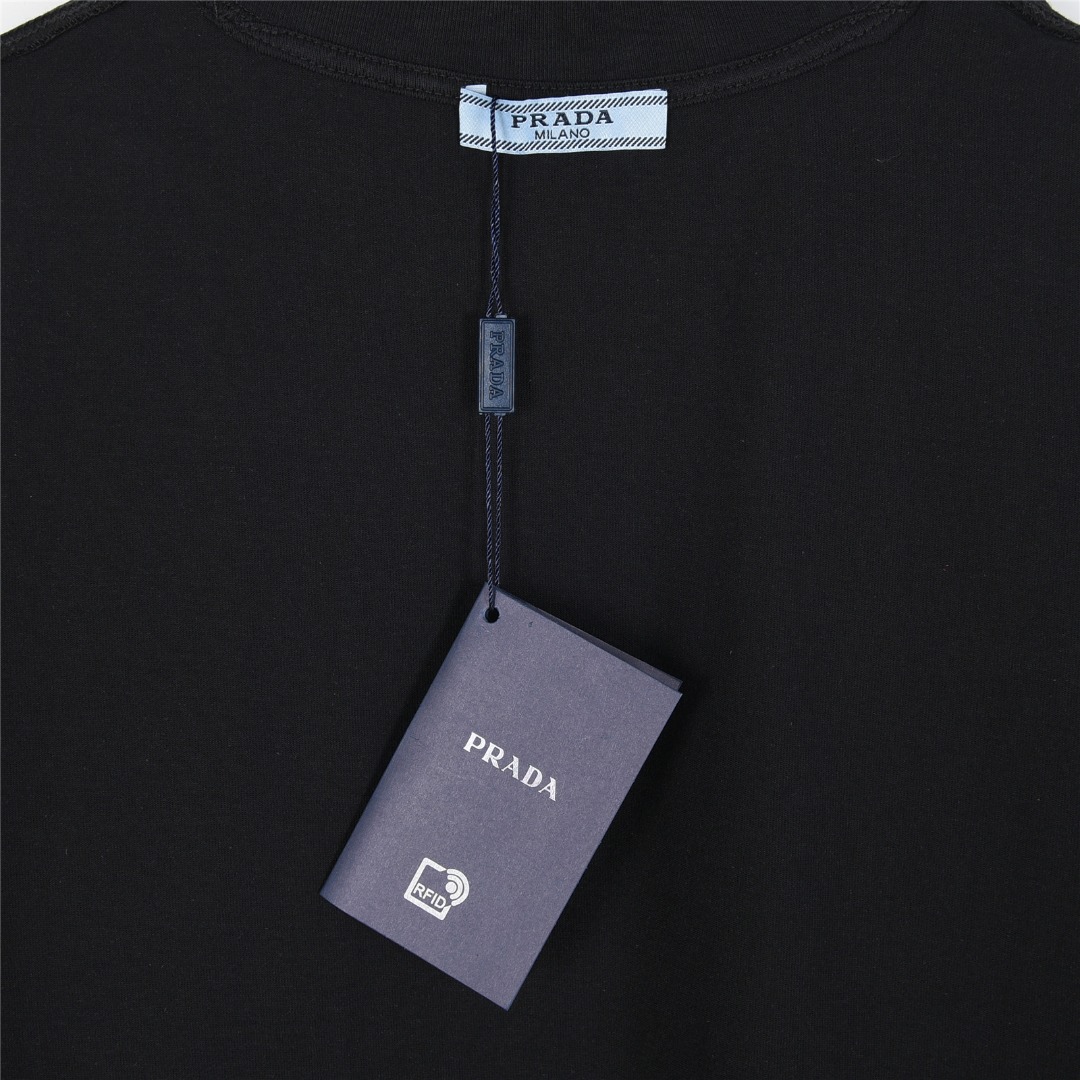 Prada/普拉达 25ss 红色logo饰条刺绣短袖T恤