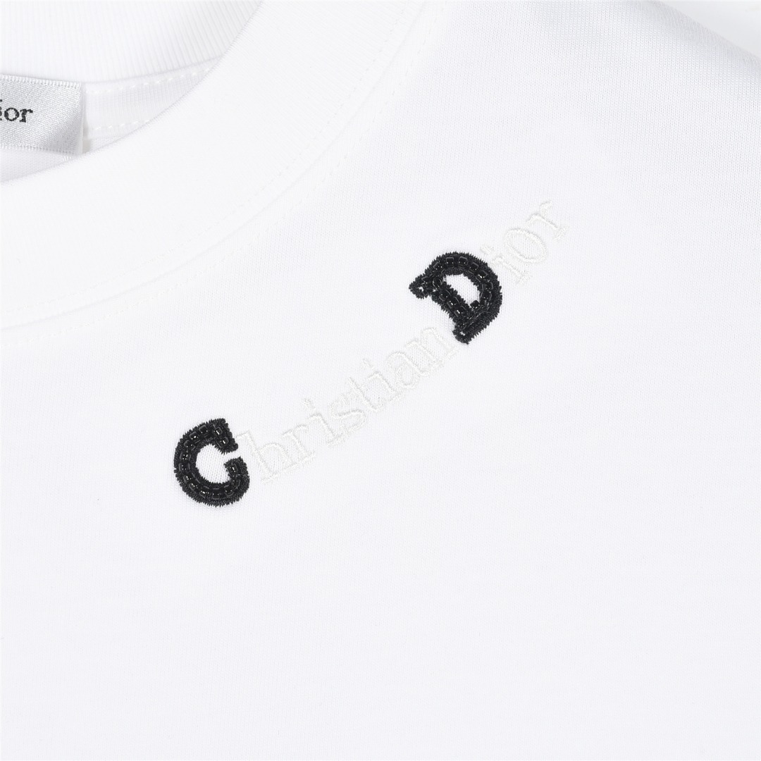 Dior/迪奥 25ss 领口CD串珠logo蜜蜂刺绣短袖T恤黑色 白色