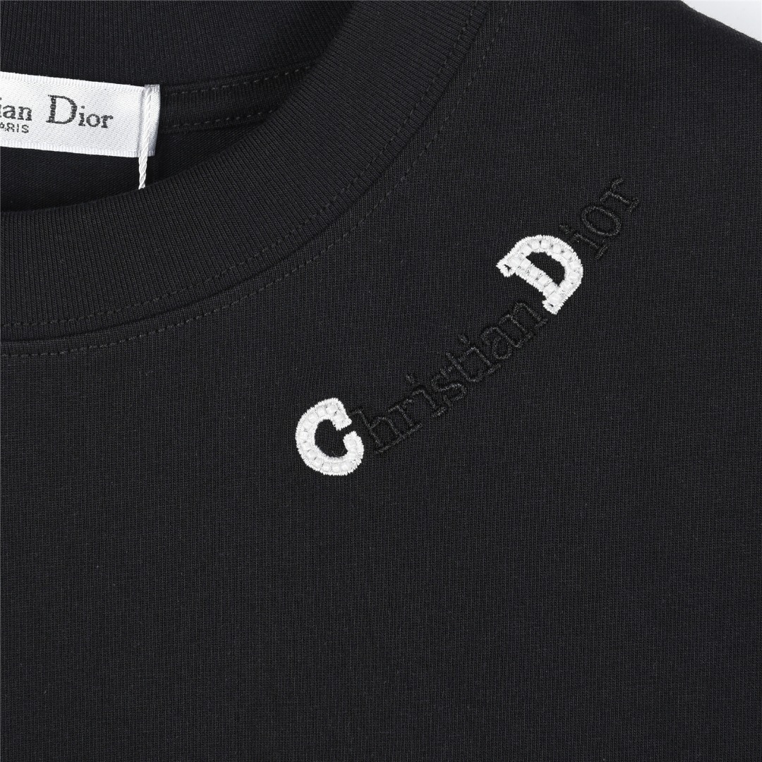 Dior/迪奥 25ss 领口CD串珠logo蜜蜂刺绣短袖T恤