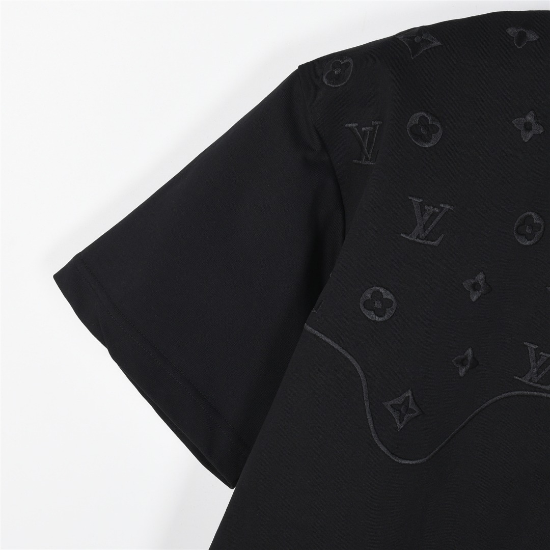 Louis Vuitton/路易威登 25ss 暗纹老花logo拼接刺绣短袖T恤