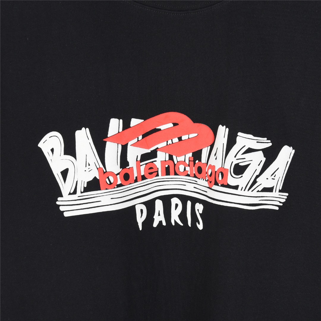 Balenciaga/巴黎世家 25ss 涂鸦多logo字母发泡印花短袖T恤