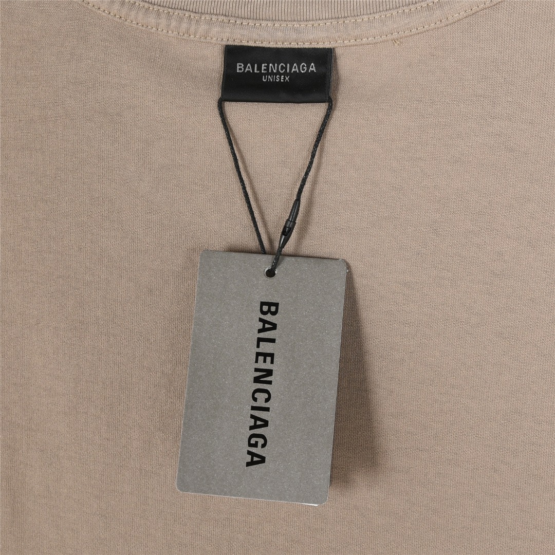 Balenciaga/巴黎世家 25ss 锁扣字母刺绣及喷墨破洞短袖T恤