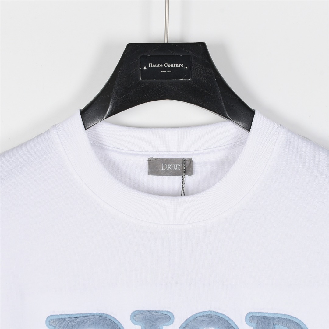 Dior/迪奥 25ss 蓝色植绒字母刺绣短袖T恤-Chinese UA Cheap High Quatity Brand Clothes Bags handbags Sneakers wholesale wholesaler seller from China Factory suppliers Fashion Clothing Shoes best Quality Beautiful Price Dior/迪奥 25ss 蓝色植绒字母刺绣短袖T恤